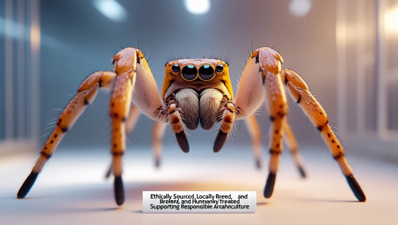 Enchanting Jumping Spider Pet in a breeder’s enclosure, highlighting ethical sourcing.